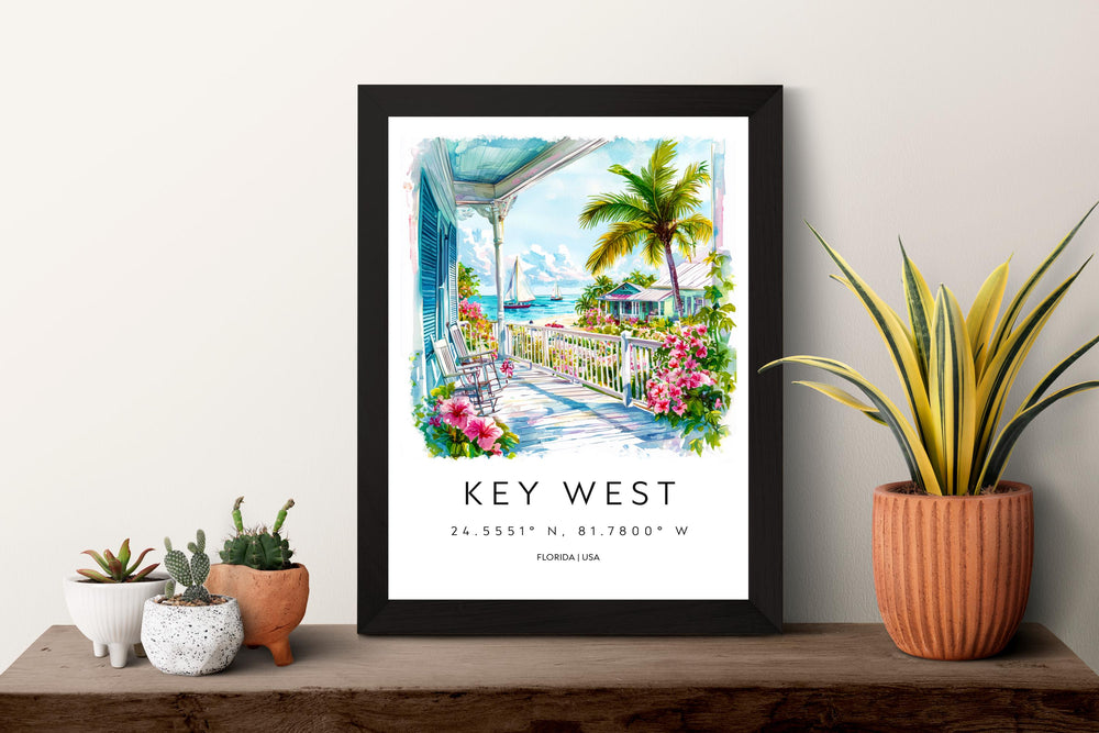 Key West Watercolor Poster Key West Travel Print Key West Wall Art Key West Painting Florida Souvenir Coastal Decor