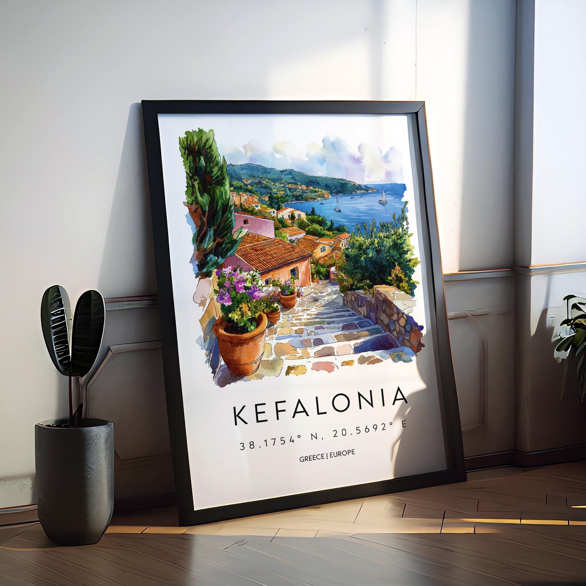 Kefalonia Watercolor Poster Kefalonia Travel Print Kefalonia Wall Art Kefalonia Painting Greece Island Souvenir Decor
