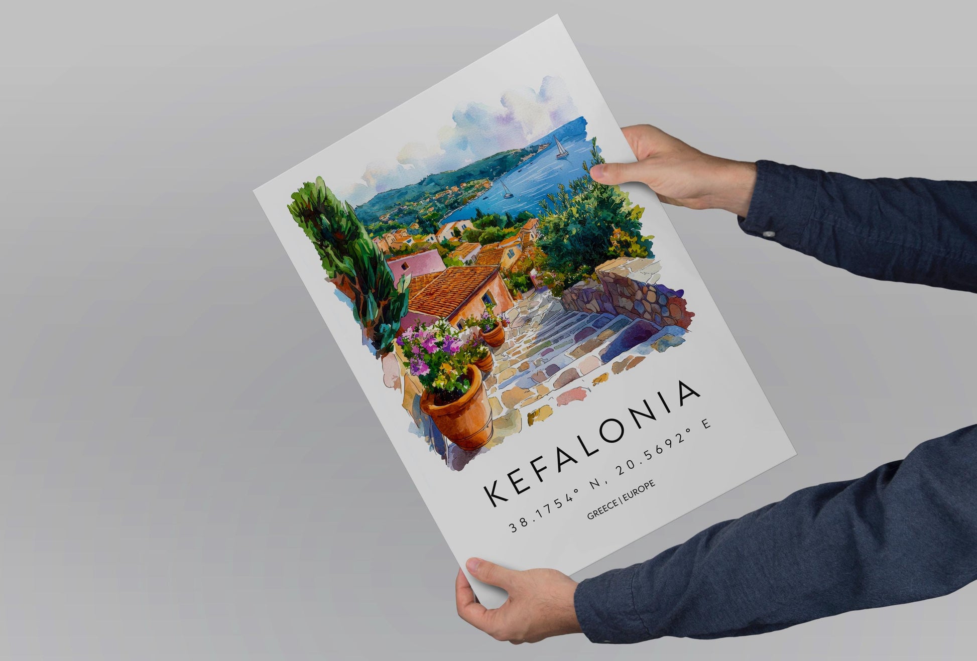 Kefalonia Watercolor Poster Kefalonia Travel Print Kefalonia Wall Art Kefalonia Painting Greece Island Souvenir Decor