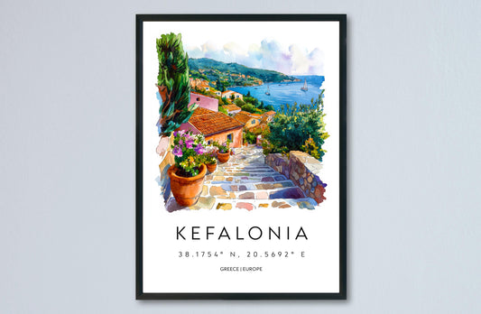 Kefalonia Watercolor Poster Kefalonia Travel Print Kefalonia Wall Art Kefalonia Painting Greece Island Souvenir Decor