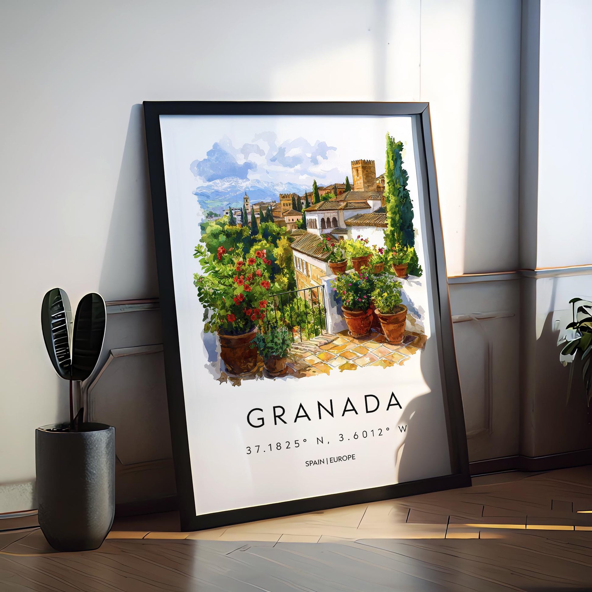 Granada Watercolor Poster Granada Travel Print Granada Wall Art Granada Cityscape Painting Granada Souvenir Spain Decor
