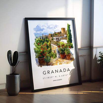 Granada Watercolor Poster Granada Travel Print Granada Wall Art Granada Cityscape Painting Granada Souvenir Spain Decor