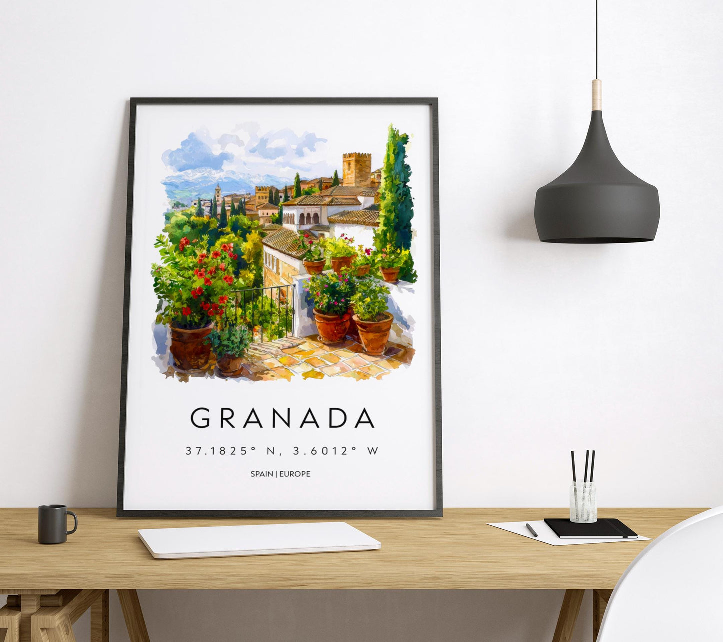 Granada Watercolor Poster Granada Travel Print Granada Wall Art Granada Cityscape Painting Granada Souvenir Spain Decor