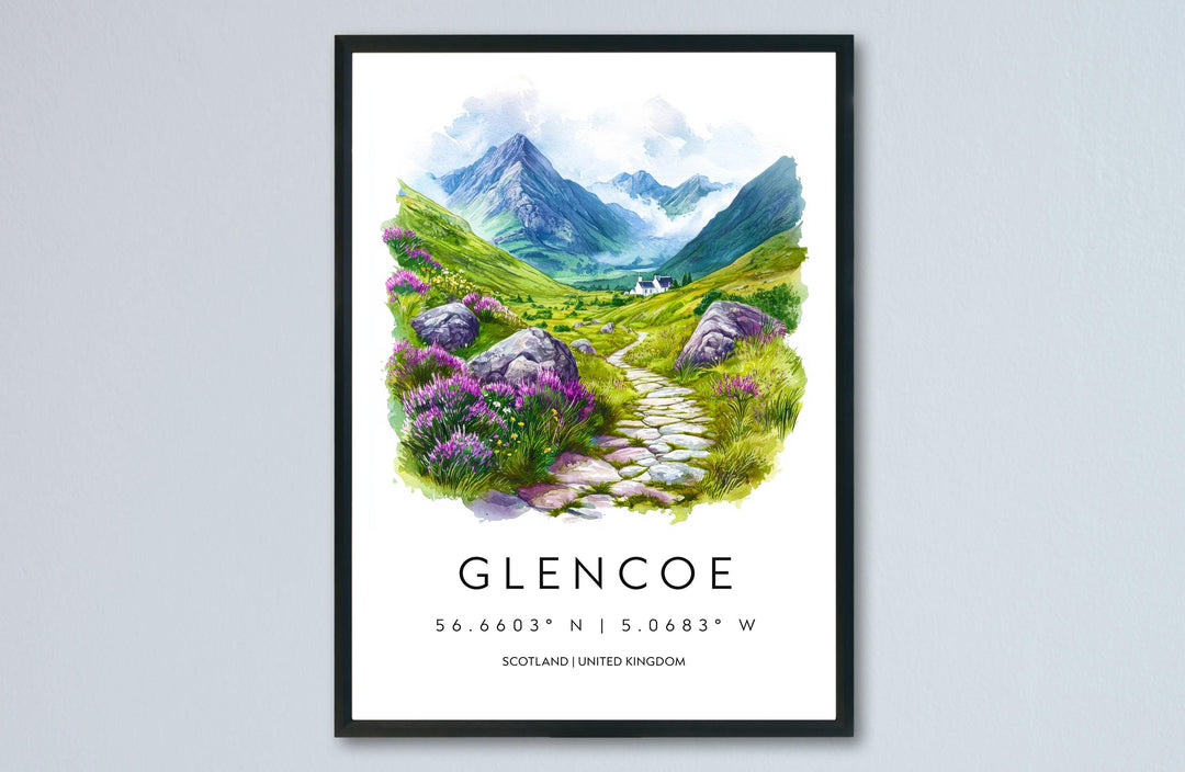 Glencoe Watercolor Poster Glencoe Travel Print Glencoe Wall Art Glencoe Landscape Painting Glencoe Souvenir Scotland Decor