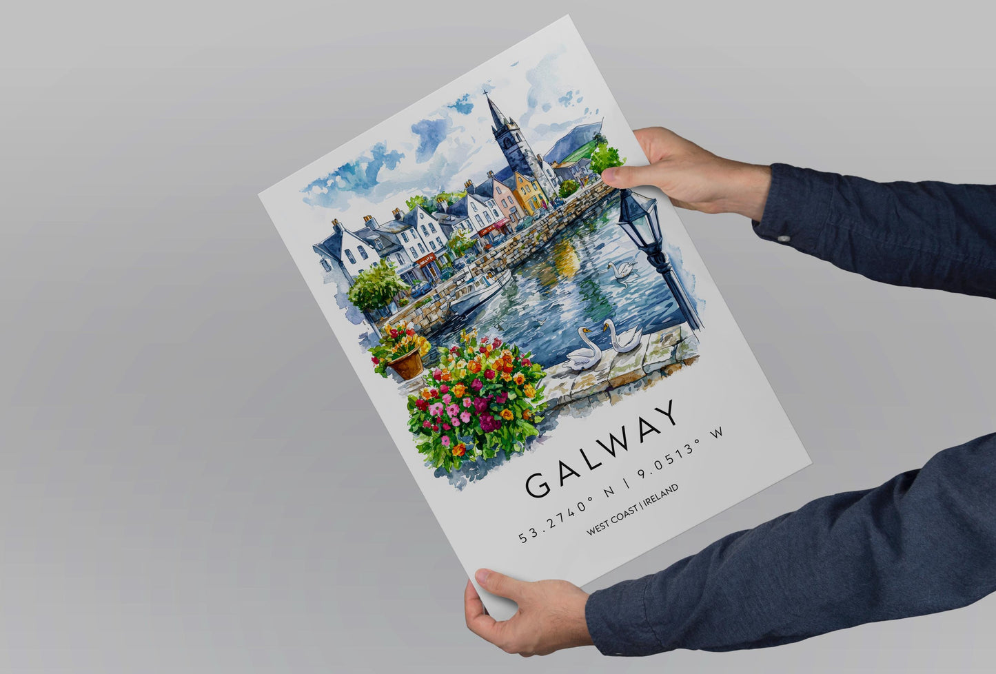 Galway Watercolor Poster Galway Travel Print Galway Wall Art Galway Cityscape Painting Galway Souvenir Ireland Decor