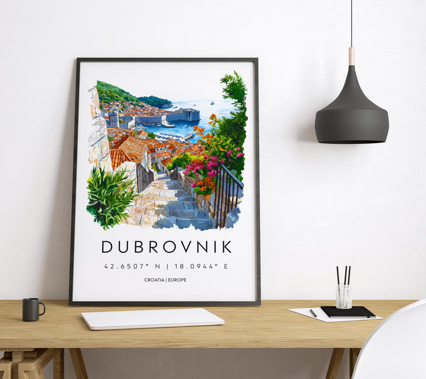 Dubrovnik Watercolor Poster Dubrovnik Travel Print Dubrovnik Wall Art Dubrovnik Painting Croatia Souvenir Coastal Decor