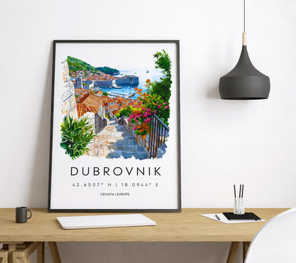 Dubrovnik Watercolor Poster Dubrovnik Travel Print Dubrovnik Wall Art Dubrovnik Painting Croatia Souvenir Coastal Decor