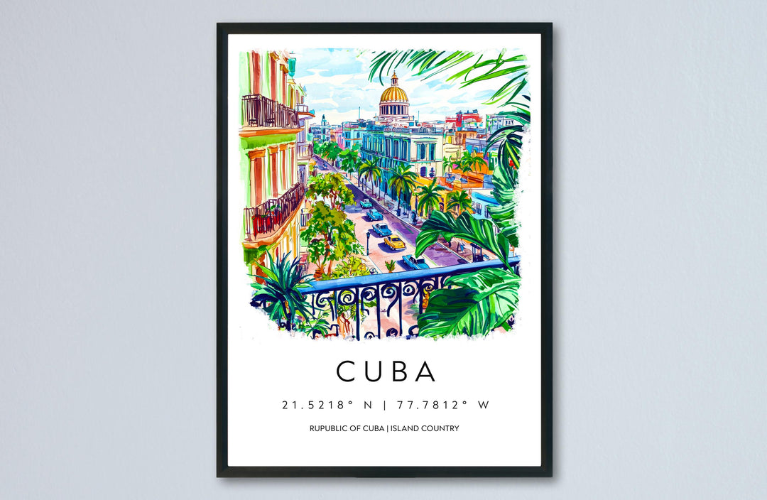 Cuba Watercolor Poster Cuba Travel Print Cuba Wall Art Havana Cityscape Painting Cuba Souvenir Caribbean Island Decor
