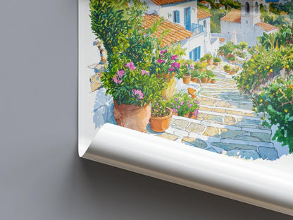 Crete Watercolor Poster Crete Travel Print Crete Wall Art Crete Landscape Painting Crete Souvenir Greek Island Decor