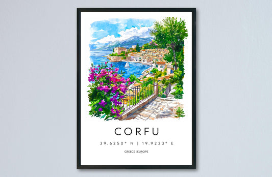 Corfu Watercolor Poster Corfu Travel Print Corfu Wall Art Corfu Landscape Painting Corfu Souvenir Greek Island Decor
