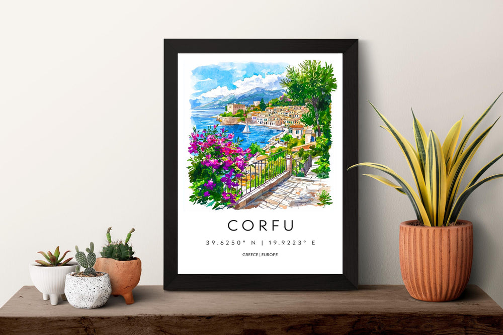 Corfu Watercolor Poster Corfu Travel Print Corfu Wall Art Corfu Landscape Painting Corfu Souvenir Greek Island Decor