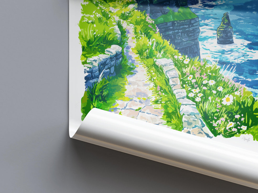 Cliffs of Moher Watercolor Poster Ireland Travel Print Cliffs of Moher Wall Art Irish Landscape Painting Coastal Souvenir Decor