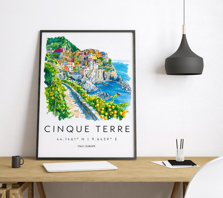 Cinque Terre Watercolor Poster Cinque Terre Travel Print Cinque Terre Wall Art Italy Coast Painting Cinque Terre Decor