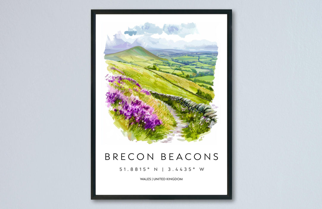 Brecon Beacons Watercolor Poster Brecon Beacons Travel Print Brecon Beacons Wall Art Wales Landscape Painting Decor