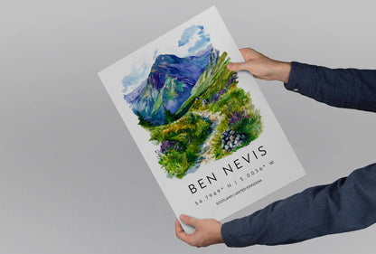 Ben Nevis Watercolor Poster Ben Nevis Travel Print Ben Nevis Wall Art Mountain Landscape Painting Scotland Souvenir Decor