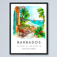 Barbados Watercolor Poster Barbados Travel Print Barbados Wall Art Caribbean Island Painting Barbados Souvenir Decor