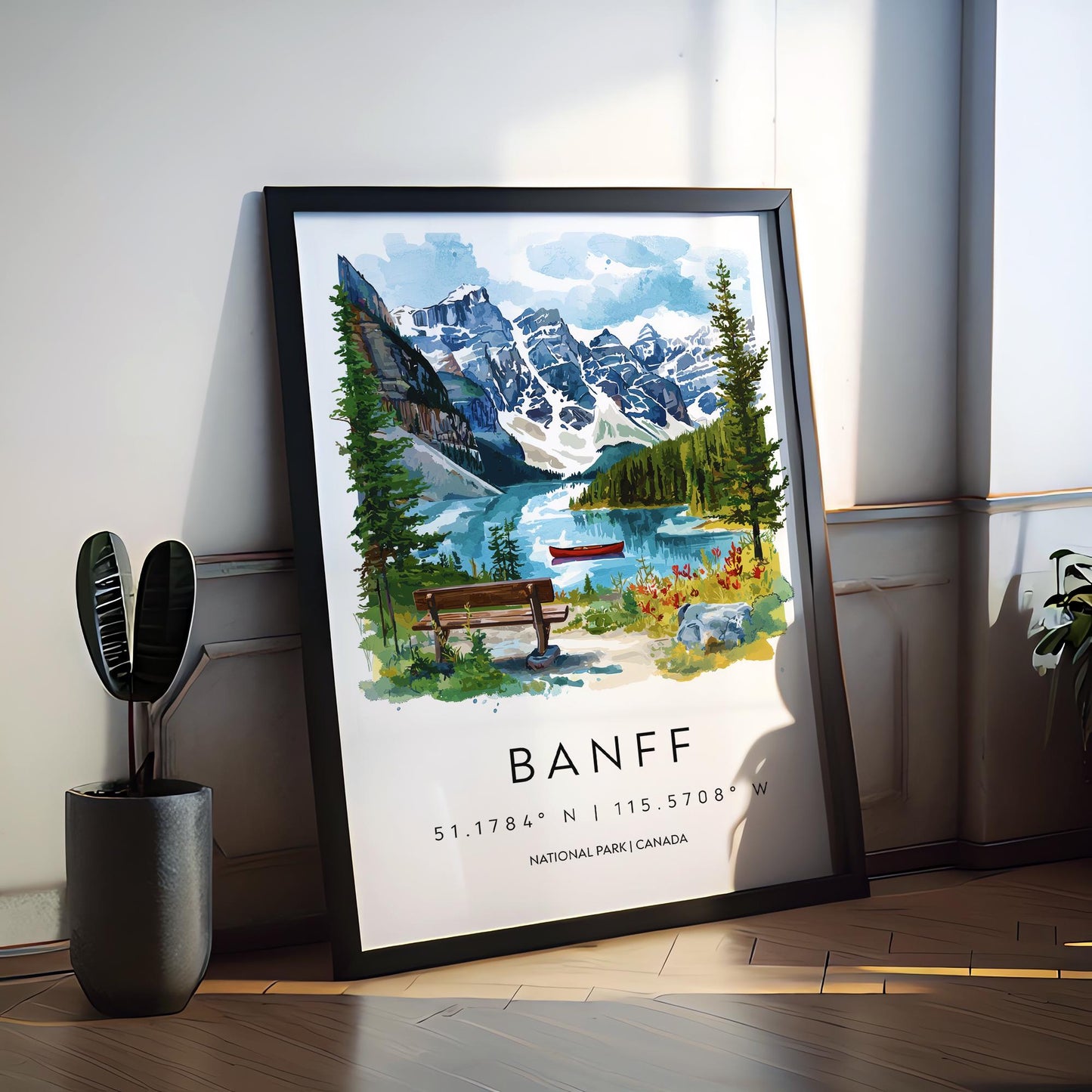 Banff Watercolor Poster Banff Travel Print Banff Wall Art Banff Landscape Painting Canada Souvenir Mountain Nature Decor