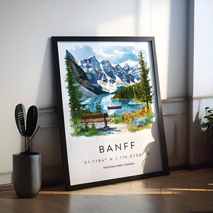 Banff Watercolor Poster Banff Travel Print Banff Wall Art Banff Landscape Painting Canada Souvenir Mountain Nature Decor