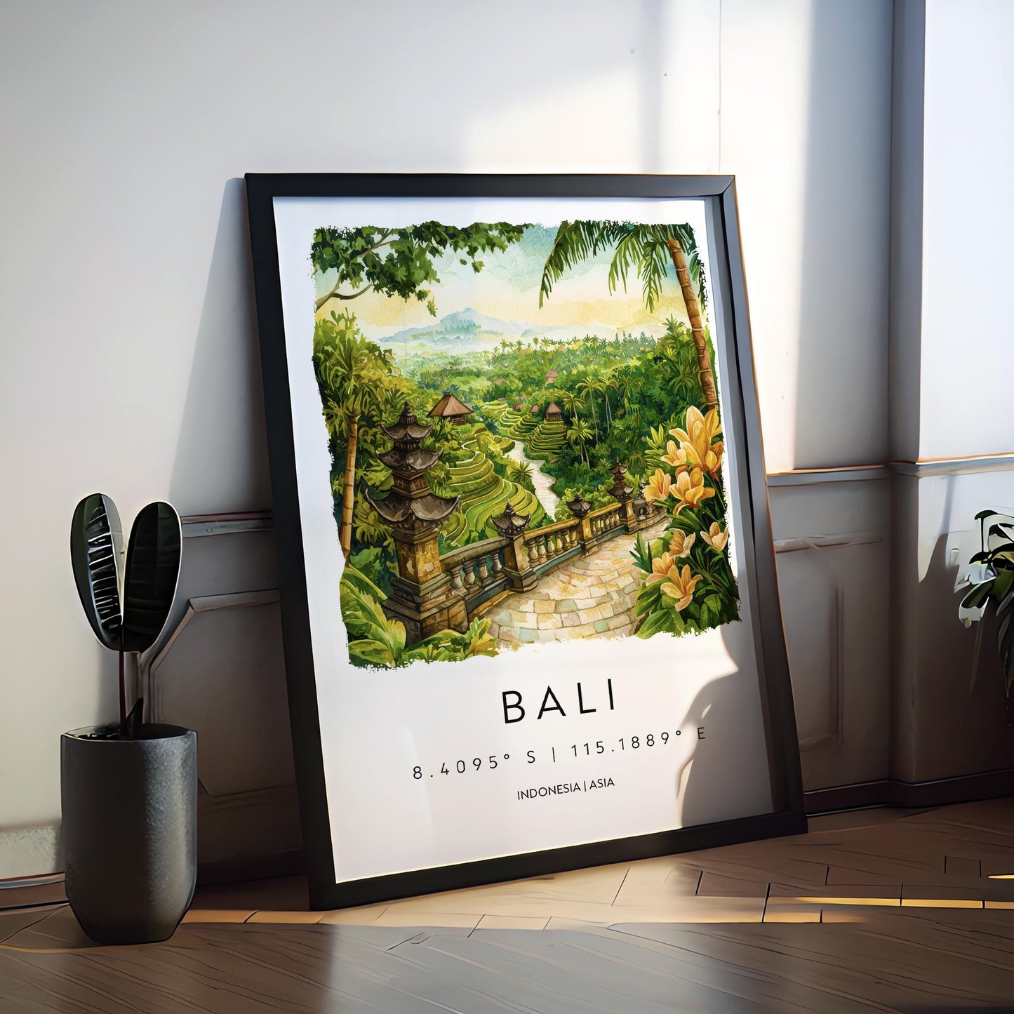 Bali Watercolor Poster Bali Travel Print Bali Wall Art Bali Landscape Painting Bali Souvenir Tropical Island Decor