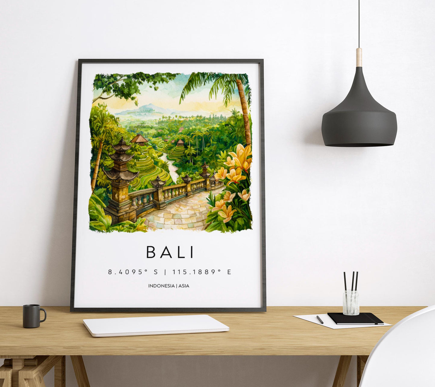 Bali Watercolor Poster Bali Travel Print Bali Wall Art Bali Landscape Painting Bali Souvenir Tropical Island Decor