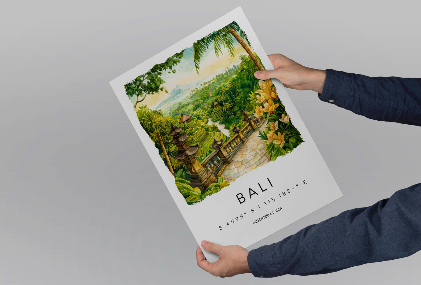 Bali Watercolor Poster Bali Travel Print Bali Wall Art Bali Landscape Painting Bali Souvenir Tropical Island Decor