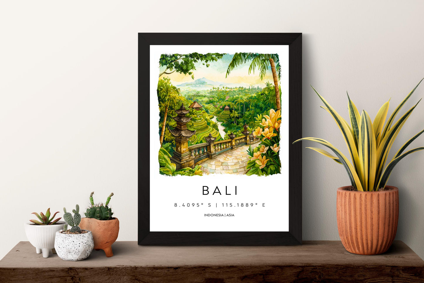 Bali Watercolor Poster Bali Travel Print Bali Wall Art Bali Landscape Painting Bali Souvenir Tropical Island Decor