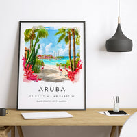 Aruba Watercolor Poster Aruba Travel Print Aruba Wall Art Aruba Island Painting Caribbean Souvenir Tropical Beach Decor