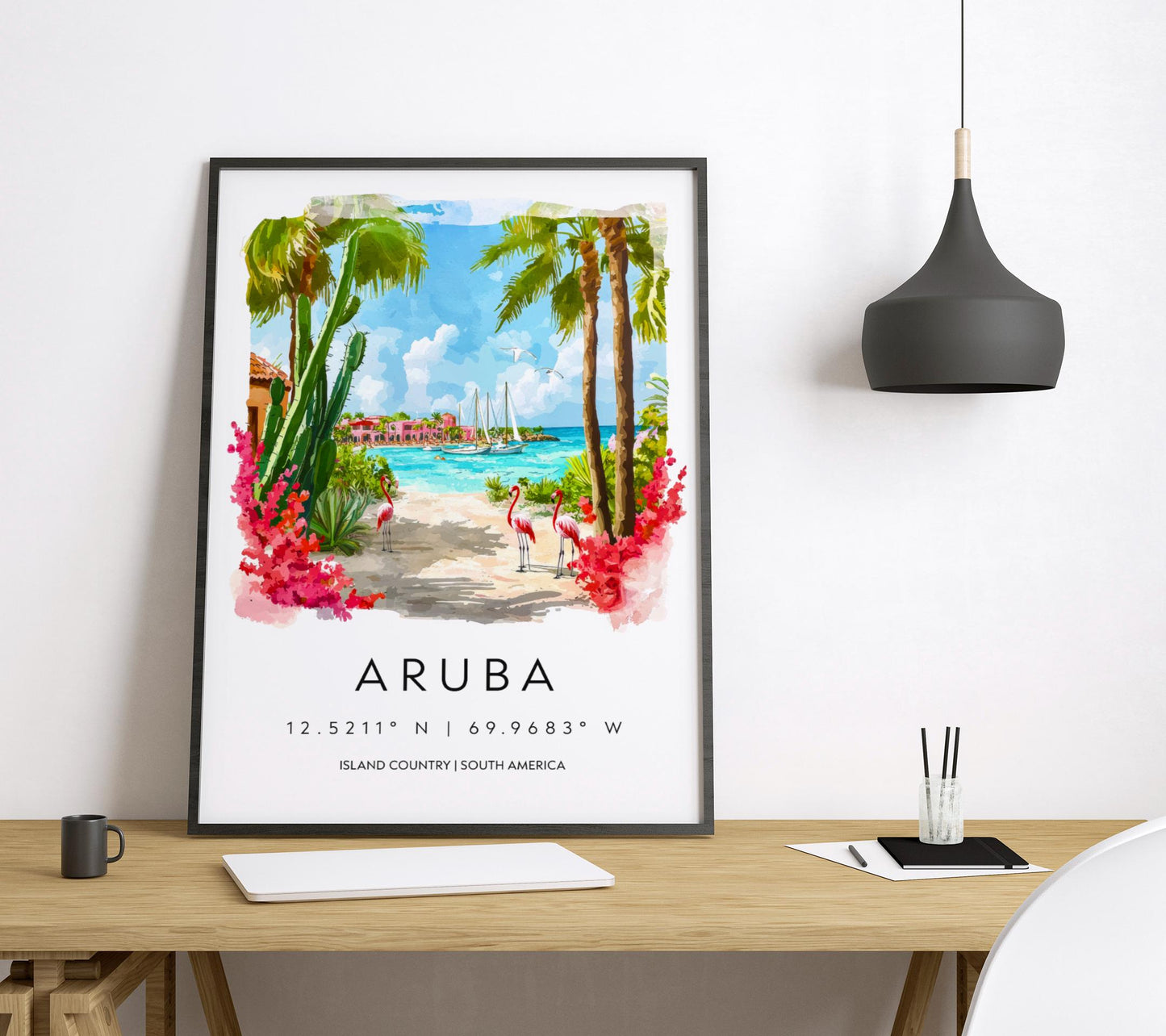 Aruba Watercolor Poster Aruba Travel Print Aruba Wall Art Aruba Island Painting Caribbean Souvenir Tropical Beach Decor