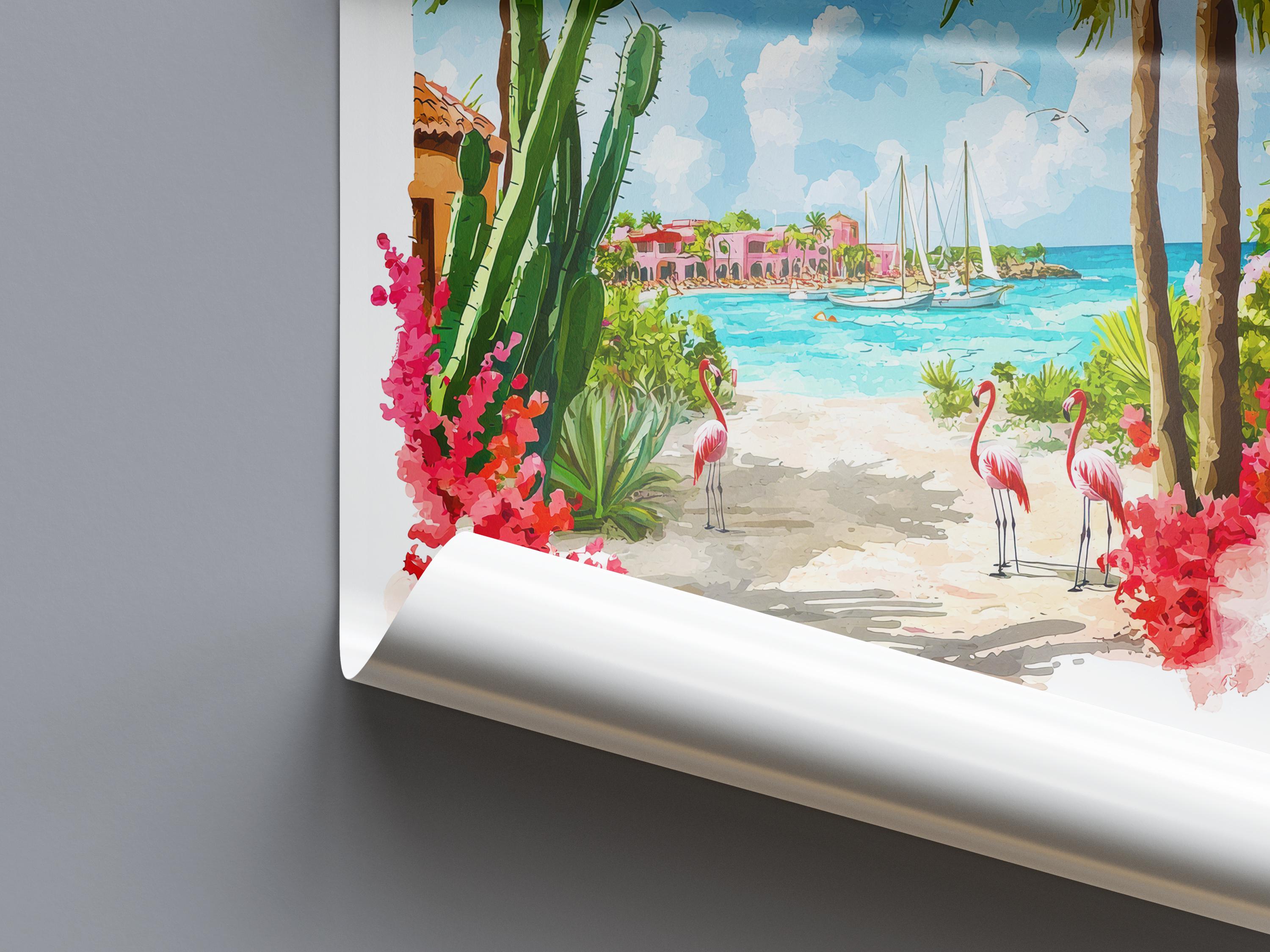 Aruba Watercolor Poster Aruba Travel Print Aruba Wall Art Aruba Island Painting Caribbean Souvenir Tropical Beach Decor