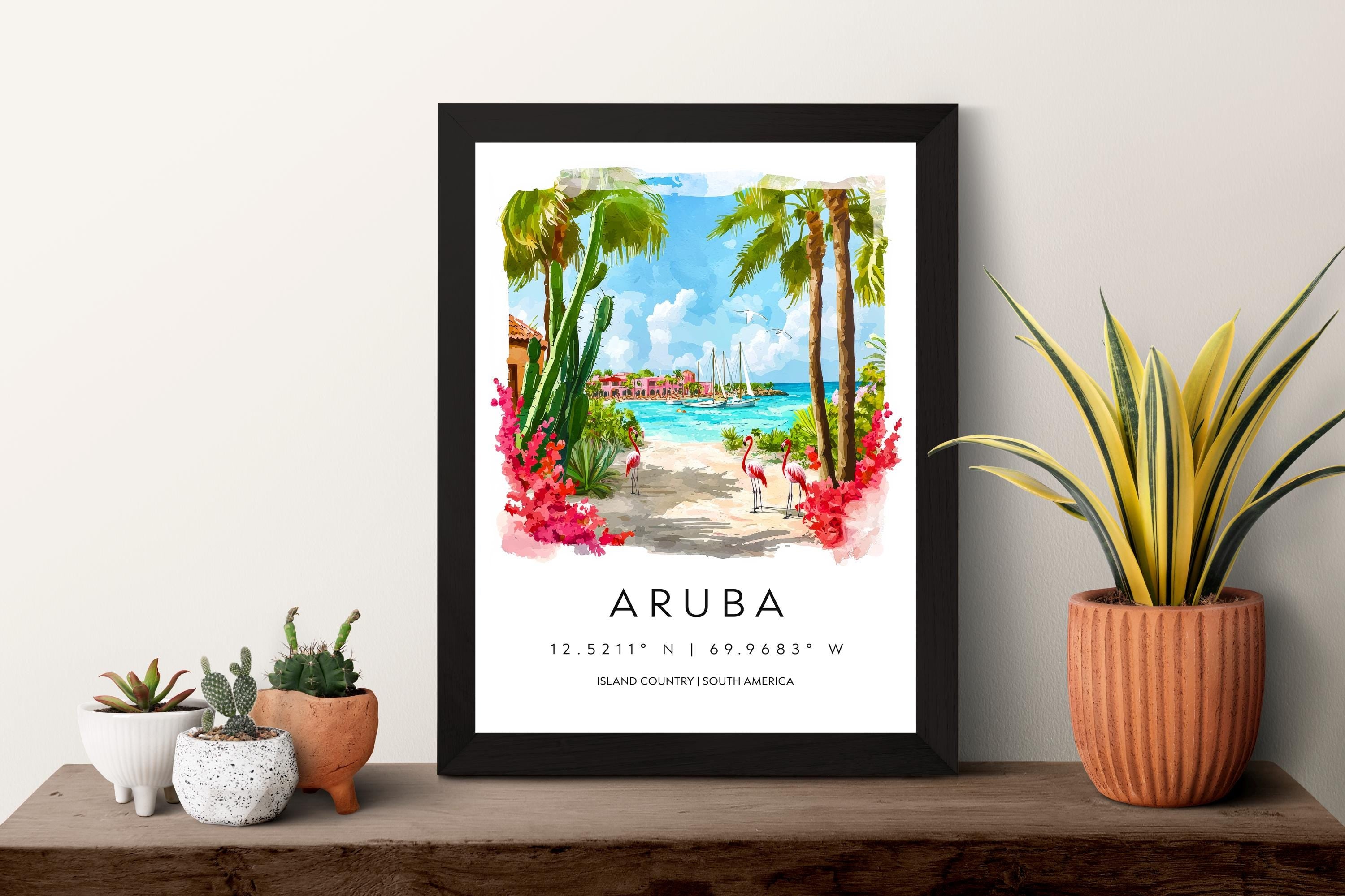 Aruba Watercolor Poster Aruba Travel Print Aruba Wall Art Aruba Island Painting Caribbean Souvenir Tropical Beach Decor