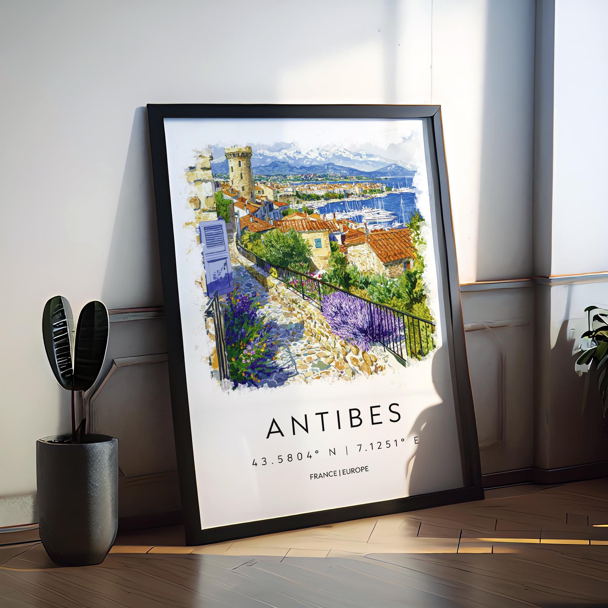 Antibes Watercolor Poster Antibes Travel Print Antibes Wall Art French Riviera Painting Antibes Souvenir Coastal Decor