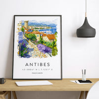 Antibes Watercolor Poster Antibes Travel Print Antibes Wall Art French Riviera Painting Antibes Souvenir Coastal Decor