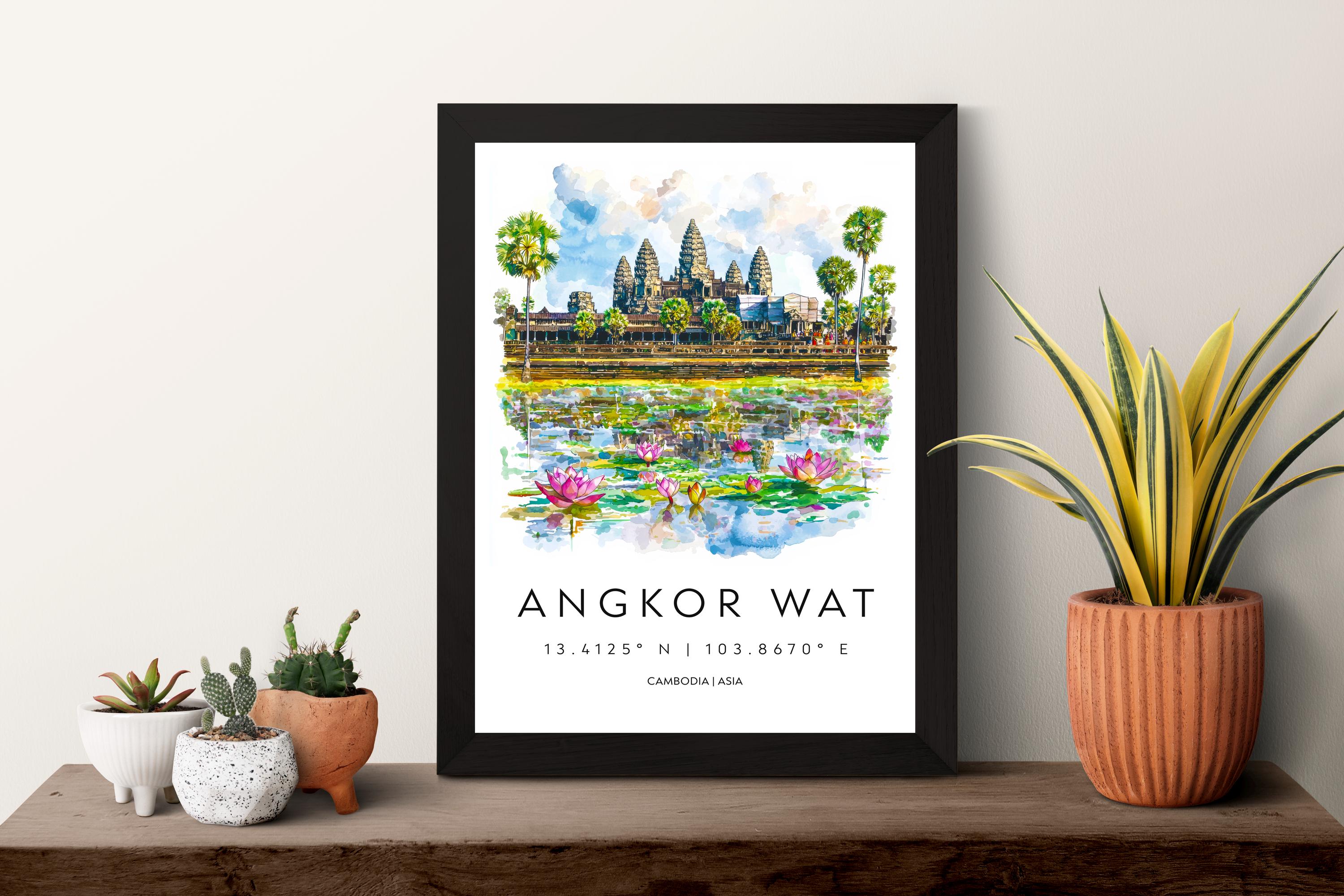 Angkor Wat Watercolor Poster Angkor Wat Travel Print Angkor Wat Wall Art Temple Painting Cambodia Souvenir Decor