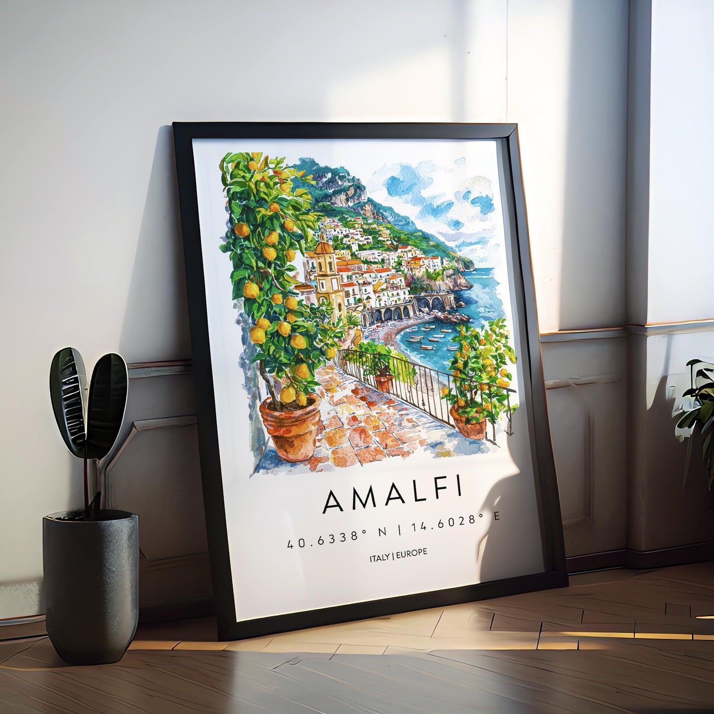 Amalfi Watercolor Poster Amalfi Travel Print Amalfi Wall Art Amalfi Coast Painting Amalfi Souvenir Italian Decor