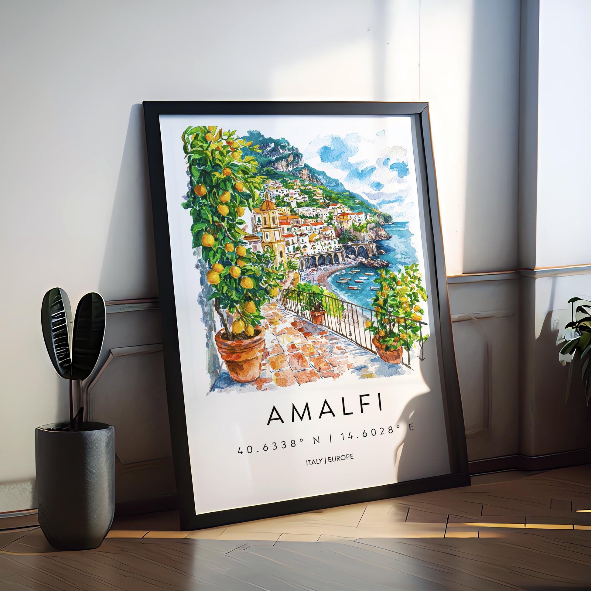 Amalfi Watercolor Poster Amalfi Travel Print Amalfi Wall Art Amalfi Coast Painting Amalfi Souvenir Italian Decor