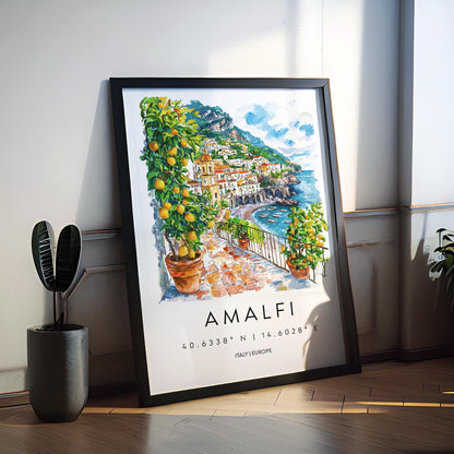 Amalfi Watercolor Poster Amalfi Travel Print Amalfi Wall Art Amalfi Coast Painting Amalfi Souvenir Italian Decor