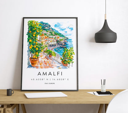 Amalfi Watercolor Poster Amalfi Travel Print Amalfi Wall Art Amalfi Coast Painting Amalfi Souvenir Italian Decor