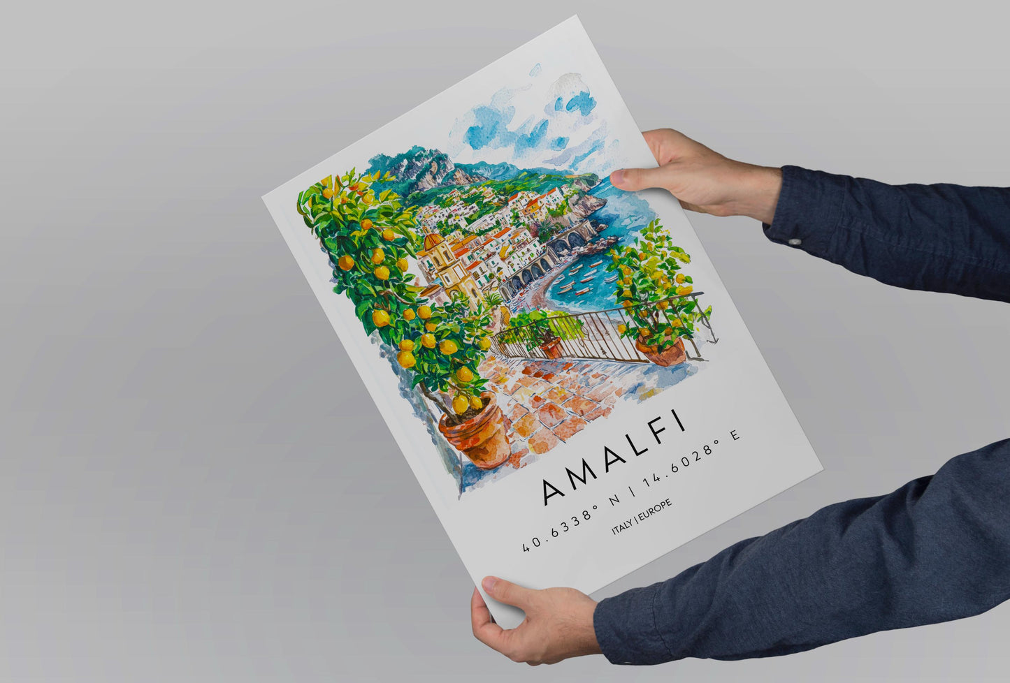 Amalfi Watercolor Poster Amalfi Travel Print Amalfi Wall Art Amalfi Coast Painting Amalfi Souvenir Italian Decor