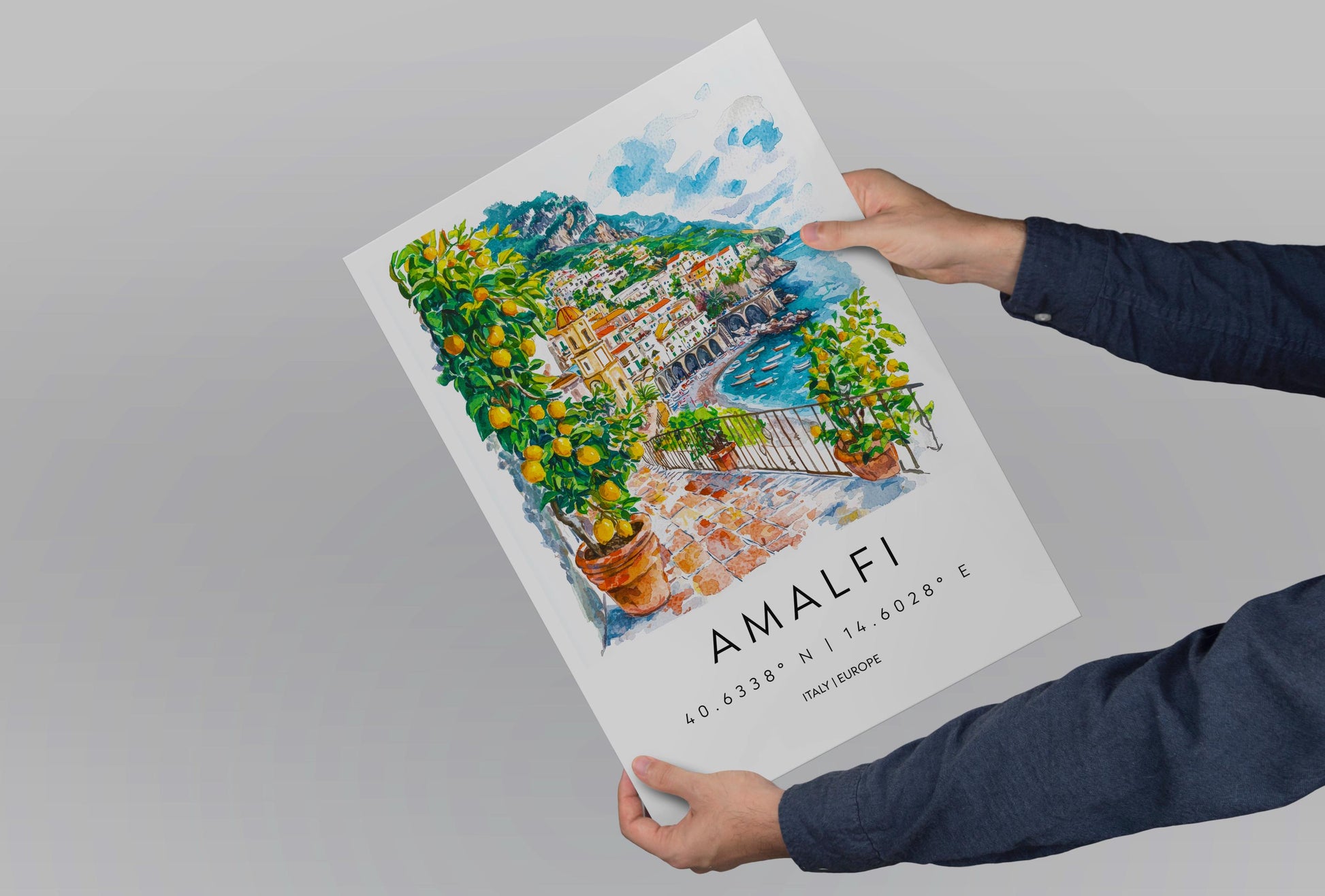 Amalfi Watercolor Poster Amalfi Travel Print Amalfi Wall Art Amalfi Coast Painting Amalfi Souvenir Italian Decor