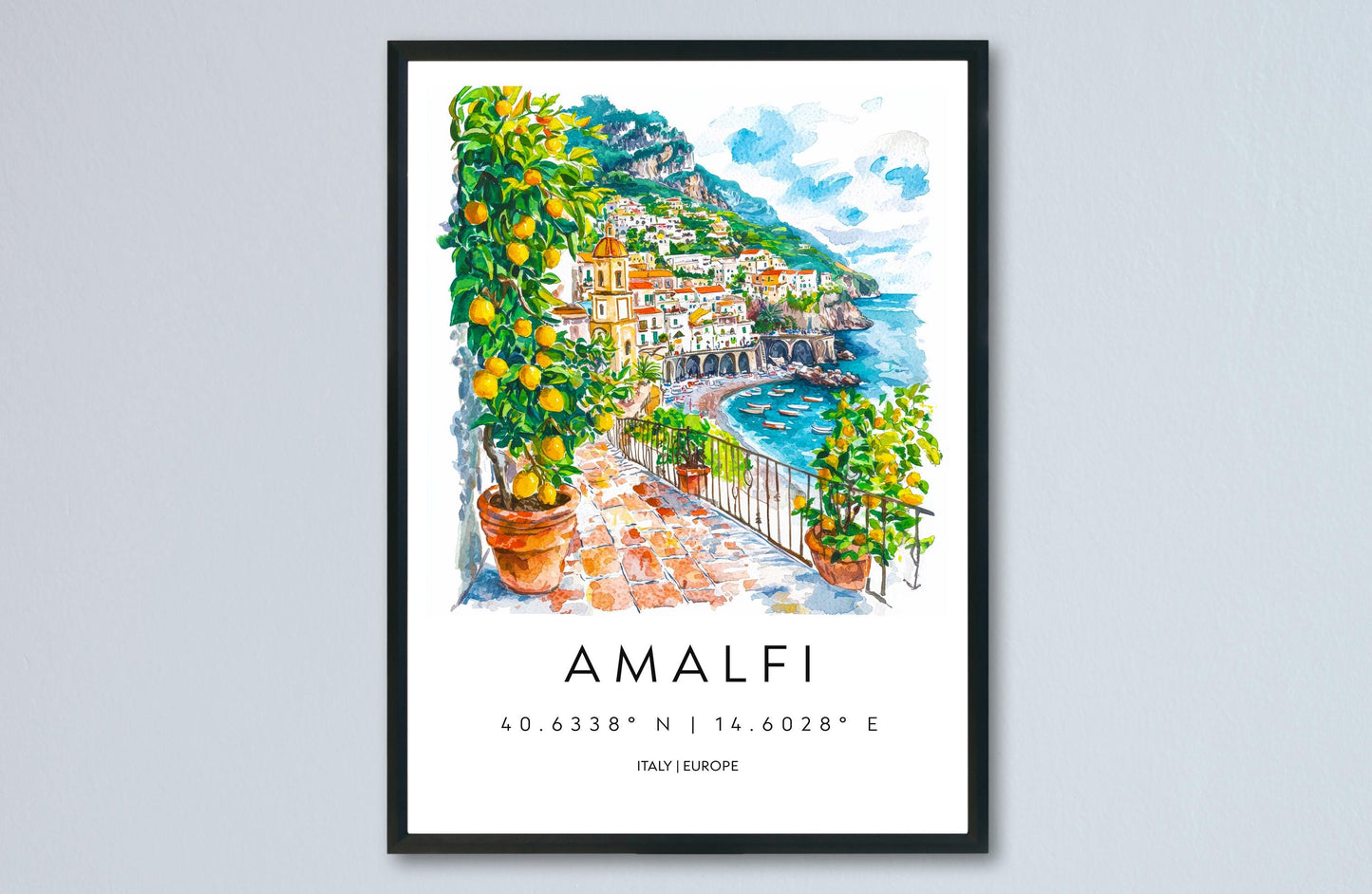 Amalfi Watercolor Poster Amalfi Travel Print Amalfi Wall Art Amalfi Coast Painting Amalfi Souvenir Italian Decor
