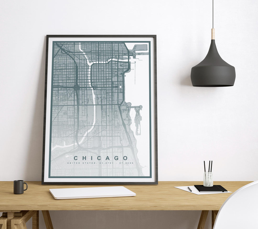 Chicago Map Print (8 COLOURS AVAILABLE) Chicago City Poster Illinois Wall Art Chicago Decor Street Map Art Urban Chicago Illustration Travel