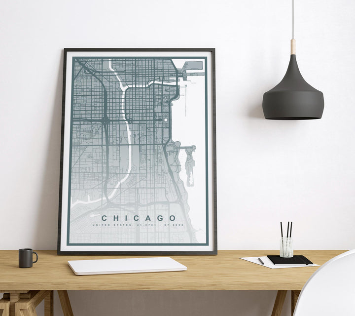 Chicago Map Print (8 COLOURS AVAILABLE) Chicago City Poster Illinois Wall Art Chicago Decor Street Map Art Urban Chicago Illustration Travel