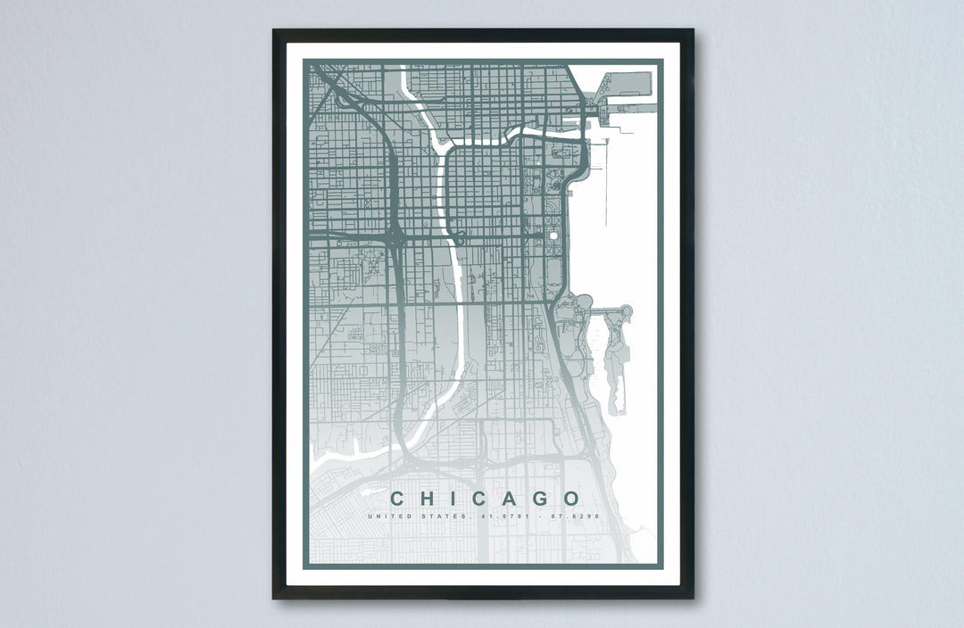 Chicago Map Print (8 COLOURS AVAILABLE) Chicago City Poster Illinois Wall Art Chicago Decor Street Map Art Urban Chicago Illustration Travel
