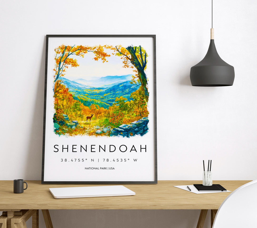Shenandoah Watercolor Poster Shenandoah Travel Print Virginia Wall Art National Park Decor Skyline Drive Nature Scene Mountain Print