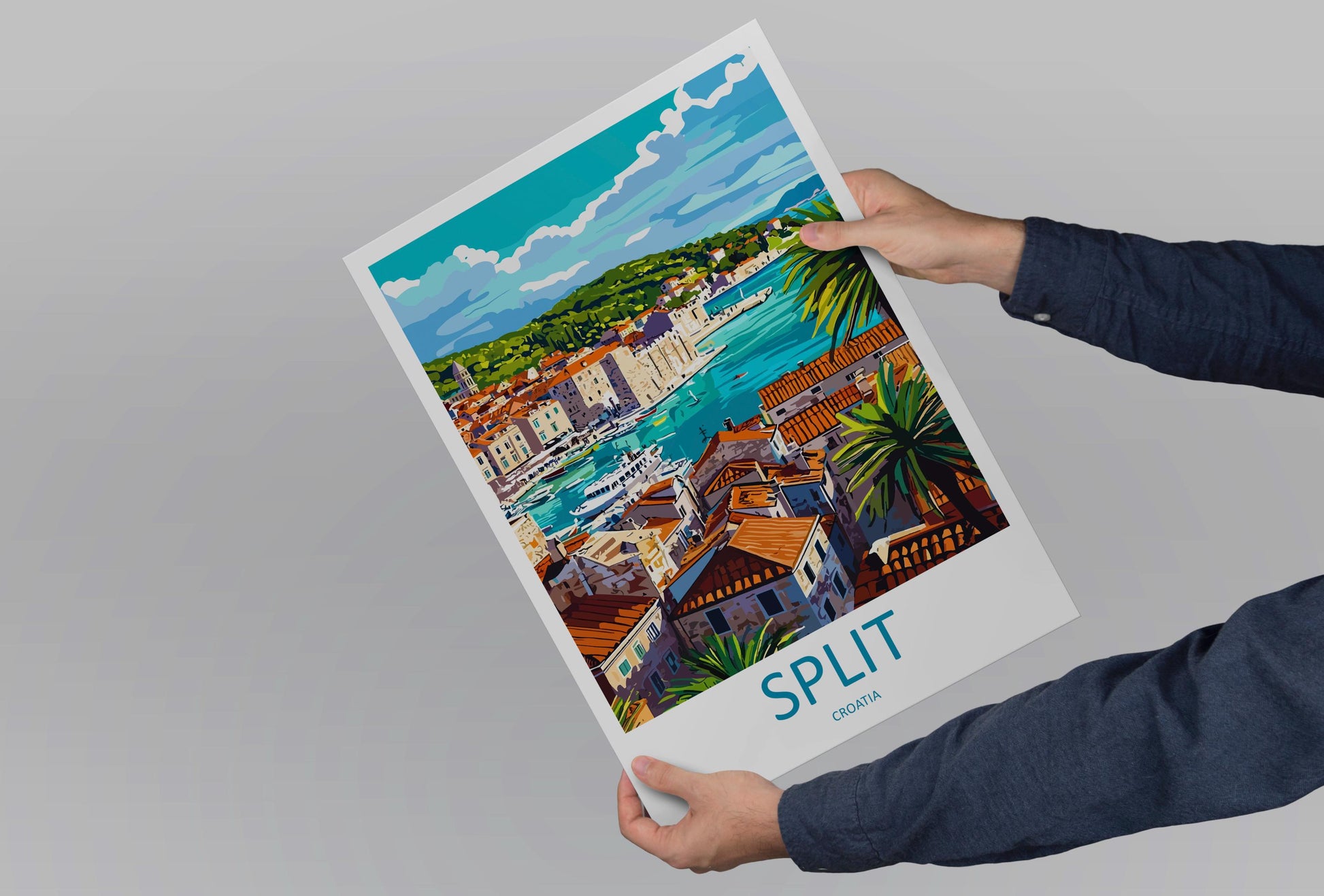 Split Travel Poster Croatia Wall Art Coastal City Print Adriatic View Illustration Old Town Decor Diocletian Palace Gift Souvenir