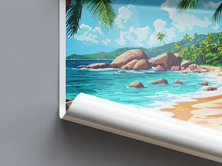 Seychelles Travel Poster Indian Ocean Wall Art Island Beach Print Tropical View Illustration Coastal Decor Seychelles Gift Souvenir