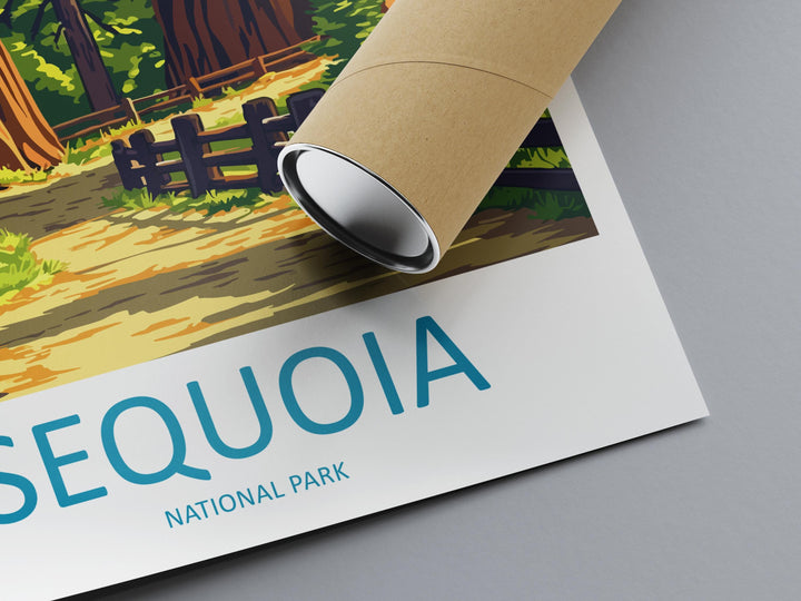 Sequoia National Park Travel Poster California Wall Art Redwood Forest Print Mountain View Illustration Sequoia Gift Souvenir Scene
