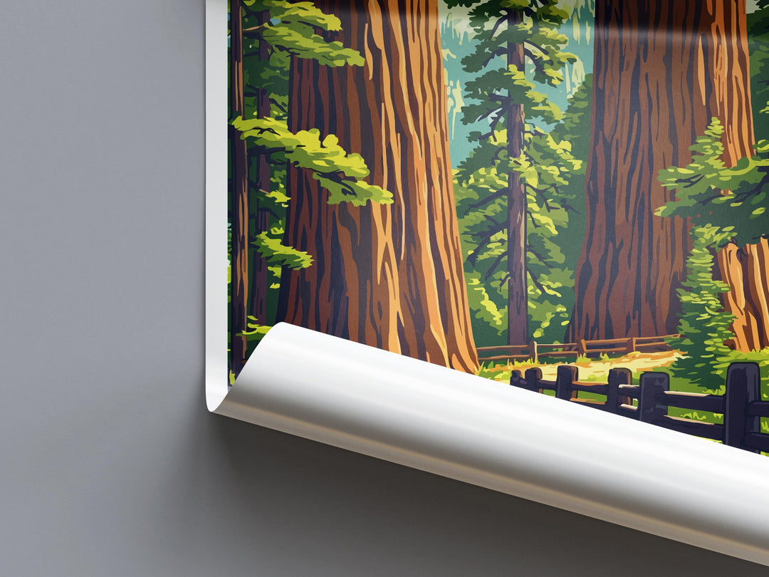 Sequoia National Park Travel Poster California Wall Art Redwood Forest Print Mountain View Illustration Sequoia Gift Souvenir Scene