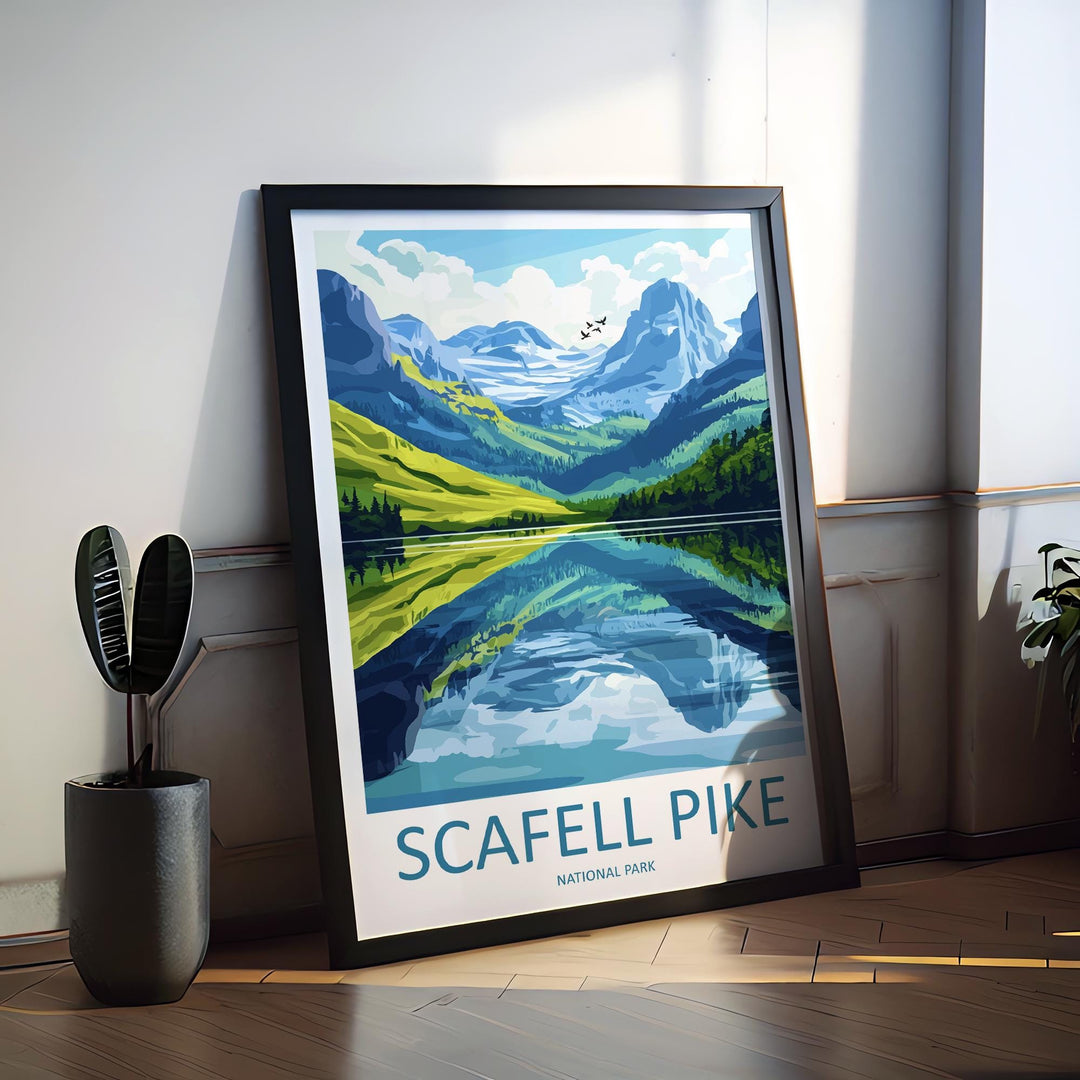 Scafell Pike Travel Poster England Wall Art Mountain Peak Print Lake District View Illustration Hiking Decor Scafell Gift Souvenir