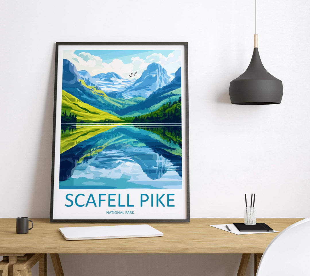 Scafell Pike Travel Poster England Wall Art Mountain Peak Print Lake District View Illustration Hiking Decor Scafell Gift Souvenir